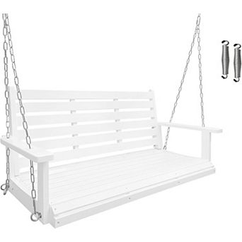 Wooden Porch Swing, Ergonomic Seat, Bench Swing with Hanging Chains and Springs, Heavy Duty 880 LBS