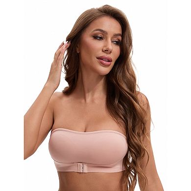 Women's Front Closure Strapless Wirefree Bandeau Non-Slip Tube Top Bras