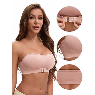 Women's Front Closure Strapless Wirefree Bandeau Non-Slip Tube Top Bras