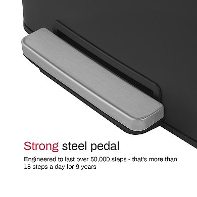 13 Gal./50 Liter Rectangular Stainless-Steel-Made Matt Black Step-on Trash Can for Kitchen