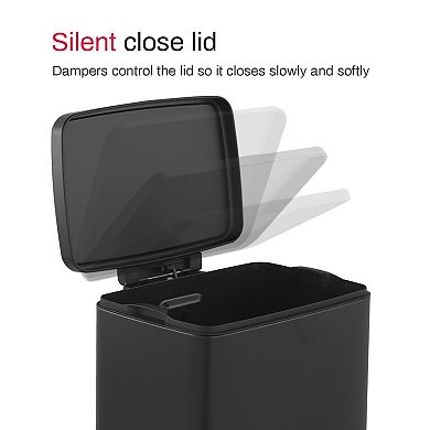 13 Gal./50 Liter Rectangular Stainless-Steel-Made Matt Black Step-on Trash Can for Kitchen