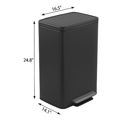 13 Gal./50 Liter Rectangular Stainless-Steel-Made Matt Black Step-on Trash Can for Kitchen