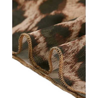 Leopard Print Dress for Women's Mesh Long Bell Sleeve Short Dresses