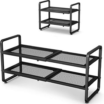 Shoe Rack, Adjustable Metal Shoe Shelf Storage, 2 tier Stackable Long Shoe Stand Holder for Garage