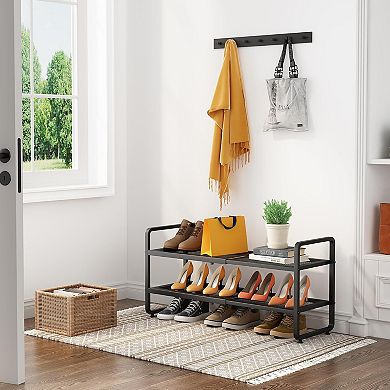 Shoe Rack, Adjustable Metal Shoe Shelf Storage, 2 Tier Stackable Long Shoe Stand Holder for Garage