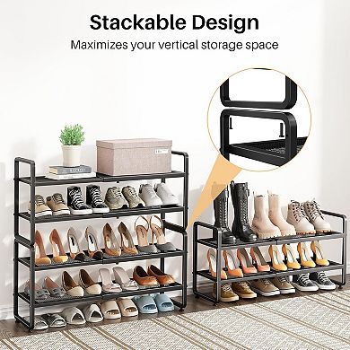 Shoe Rack, Adjustable Metal Shoe Shelf Storage, 2 Tier Stackable Long Shoe Stand Holder for Garage