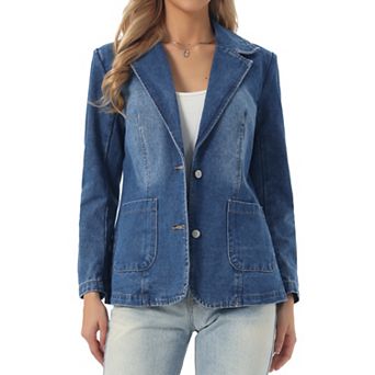 Women's denim jacket notched lapel button up jackets Casual jackets soft clothing basic outerwear