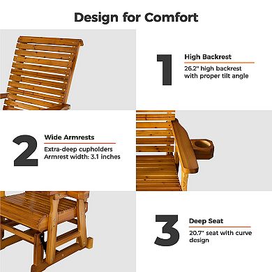 Patio Glider with Cup Holders, High Roll Back and Deep Contoured Seat,Heavy Duty 600 Lb