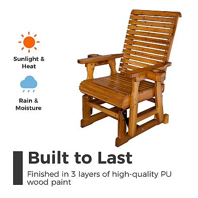 Patio Glider with Cup Holders, High Roll Back and Deep Contoured Seat,Heavy Duty 600 Lb