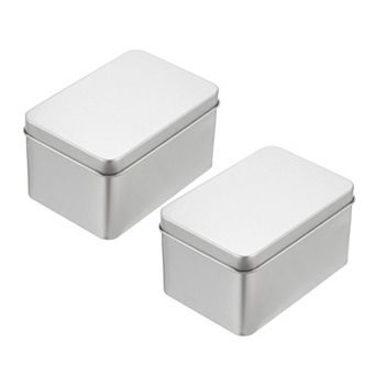 Metal Tin Box Containers, 2 pc 4.2x2.8x2.4 Inch Rectangular Metal Hinged Tin Box with Lid