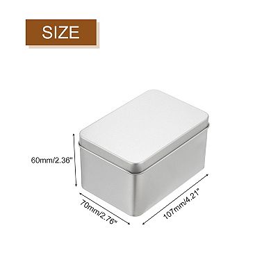 Metal Tin Box Containers, 2Pcs 4.2x2.8x2.4 Inch Rectangular Metal Hinged Tin Box with Lid