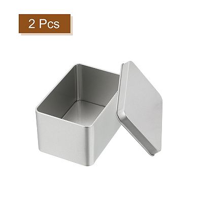 Metal Tin Box Containers, 2Pcs 4.2x2.8x2.4 Inch Rectangular Metal Hinged Tin Box with Lid