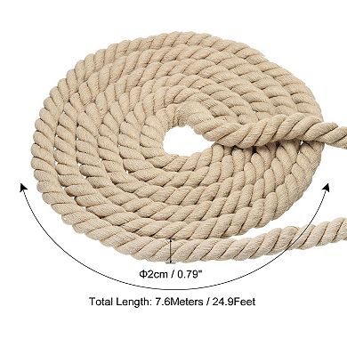 3/4 Inch x 25 Feet Natural Twisted Cotton Rope, 3 Strand Soft Craft Rope with Sealing Tape