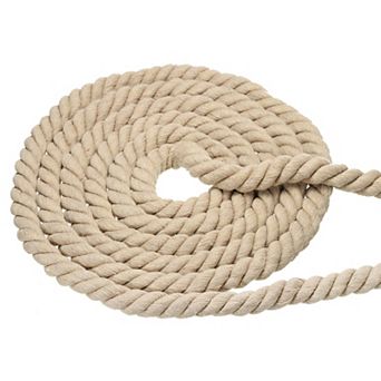 3/4 Inch x 25 Feet Natural Twisted Cotton Rope, 3 Strand Soft Craft Rope with Sealing Tape