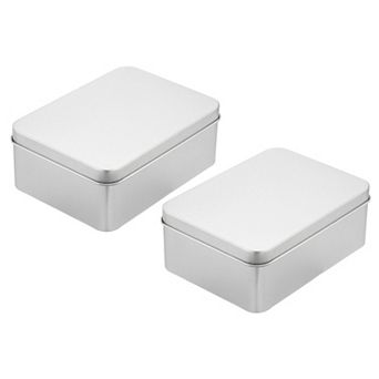 Metal Tin Box Containers, 2 pc 4.9x3.5x1.9 Inch Rectangular Metal Hinged Tin Box with Lid