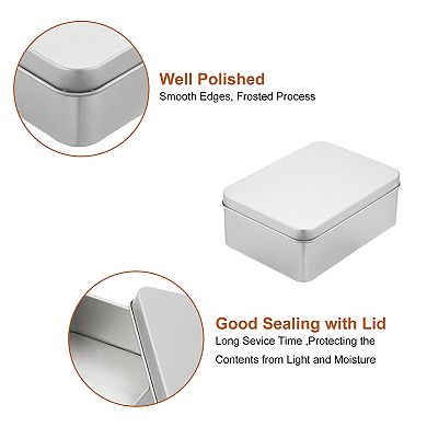Metal Tin Box Containers, 2Pcs 4.9x3.5x1.9 Inch Rectangular Metal Hinged Tin Box with Lid