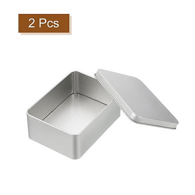 Metal Tin Box Containers, 2Pcs 4.9x3.5x1.9 Inch Rectangular Metal Hinged Tin Box with Lid