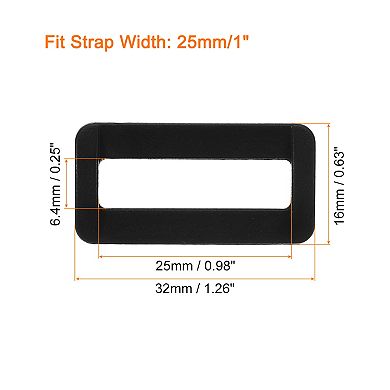 30Pcs 1 Inch Plastic Rectangle Rings Webbing Belts Buckle Slide Loop, Black