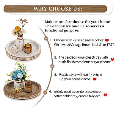 White Washed Bead Round Tray Decor for Coffee Table