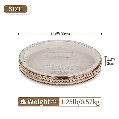 White Washed Bead Round Tray Decor for Coffee Table