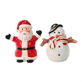 Christmas Santa & Snowman North Pole Winter Ceramic Magnetic Salt Pepper Shakers