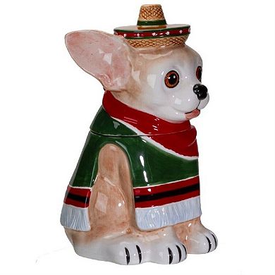 Festival Loving Chihuahua Wearing a Traditional Mexican Poncho Ceramic Cookie Jar