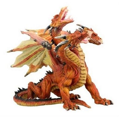 Red and Orange Azhi Dahaki Three Headed Dragon Figurine Statue Fantasy Mythical