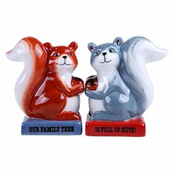 Squirrel Family Tree Full of Nuts Ceramic Magnetic Salt and Pepper Shaker Set