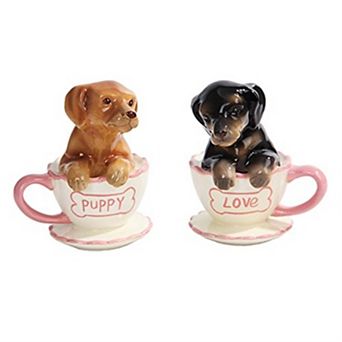 Daschshund Puppies in Teacups Ceramic Salt & Pepper Shakers