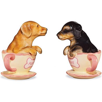 Daschshund Puppies in Teacups Ceramic Salt & Pepper Shakers