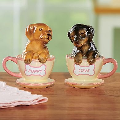 Daschshund Puppies in Teacups Ceramic Salt & Pepper Shakers