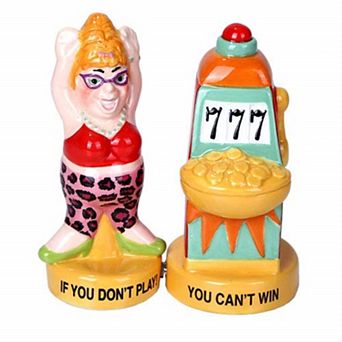 Slot Machine and Winner Ceramic Magnetic Salt and Pepper Shaker Set