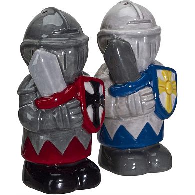 White And Black Knights Ceramic Magnetic Salt and Pepper Shakers Set