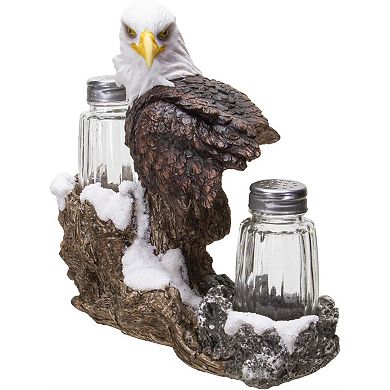 American Bald Eagle Decorative Glass Salt and Pepper Shakers Set with Resin Holder Stand