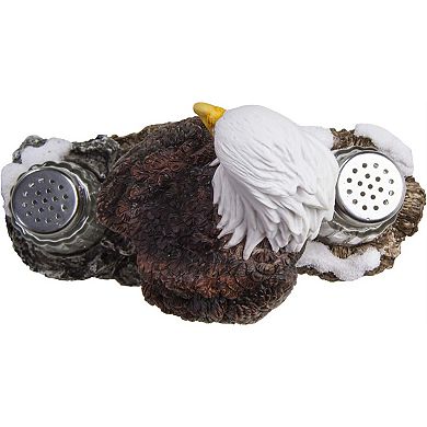 American Bald Eagle Decorative Glass Salt and Pepper Shakers Set with Resin Holder Stand