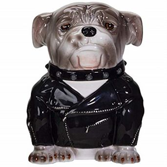 Punk Rocker Bulldog Styling in a Leather Jacket with Collar Ceramic Cookie Jar