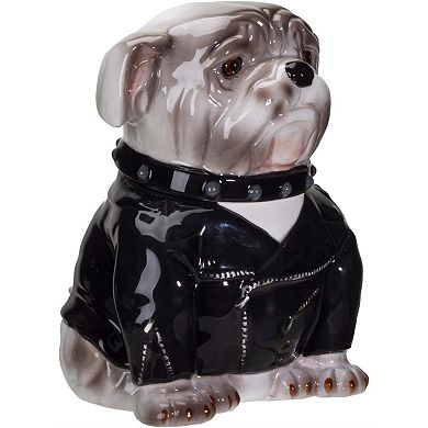 Punk Rocker Bulldog Styling in a Leather Jacket with Collar Ceramic Cookie Jar
