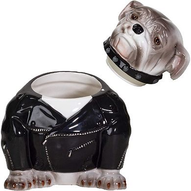 Punk Rocker Bulldog Styling in a Leather Jacket with Collar Ceramic Cookie Jar