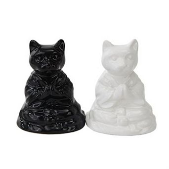 Buddha Cats Meditating Ceramic Magnetic Salt and Pepper Shakers