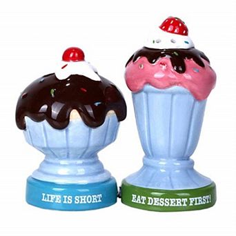 Ice Cream Dessert Sundae Ceramic Magnetic Salt and Pepper Shaker Set