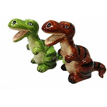 Green and Brown Dinosaurs Ceramic Magnetic Salt and Pepper Shaker Set