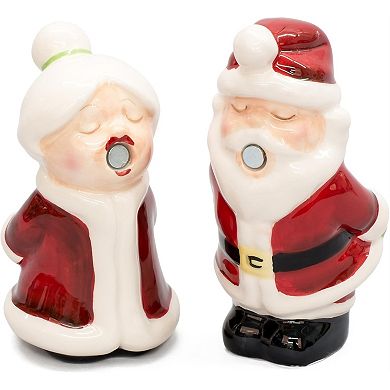 Santa Kissing Mrs Claus Ceramic Magnetic Salt and Pepper Shakers Set