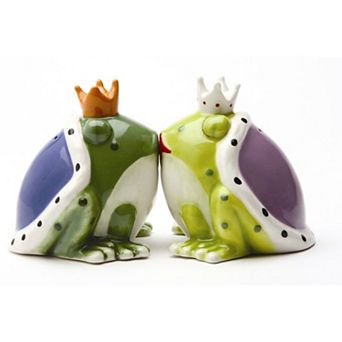 Kiss a Lot of Frogs King and Queen Frog Magnetic Salt and Pepper Shakers Set