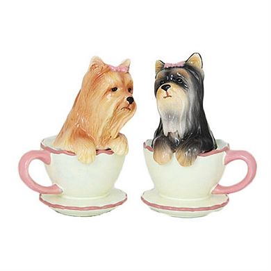 Pacific Trading Yorkie in Tea Cup Yorkshire Terriers Ceramic Salt and Pepper Shakers Set