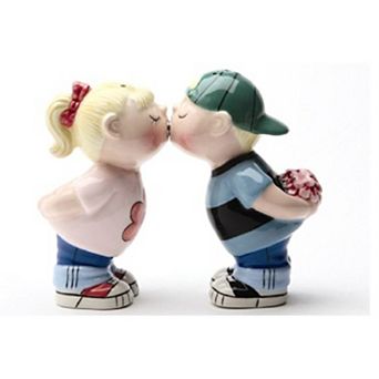 First Kiss First Date Ceramic Magnetic Salt and Pepper Shakers Set