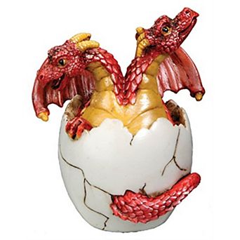 Red Two Headed Dragon Hatching From Egg Figurine Hatchling Fantasy Mythical
