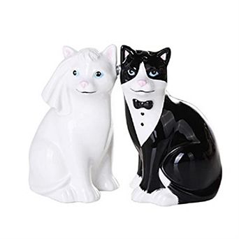 Wedding Cats Couple Ceramic Magnetic Salt and Pepper Shaker Set