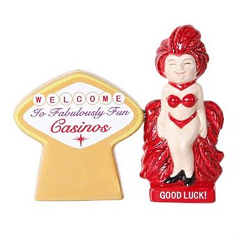 Good Luck Casino Fun Themed Novelty Ceramic Magnetic Salt and Pepper Shakers