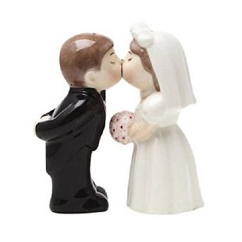 Bride and Groom Kissing Ceramic Magnetic Wedding Salt and Pepper Set