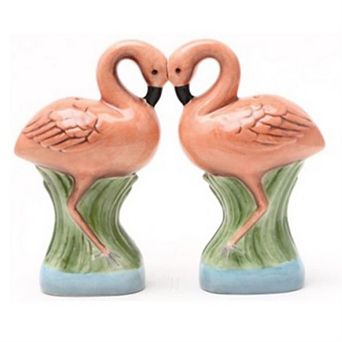 Pacific Trading Flamingos They Kiss Ceramic Magnetic Salt and Pepper Shaker Set